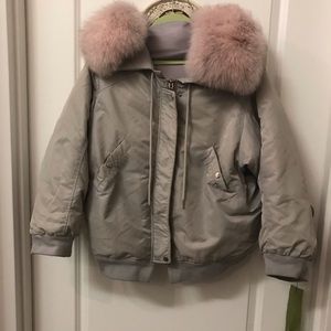 Oversized Real fox Collar Down bomber jacket
